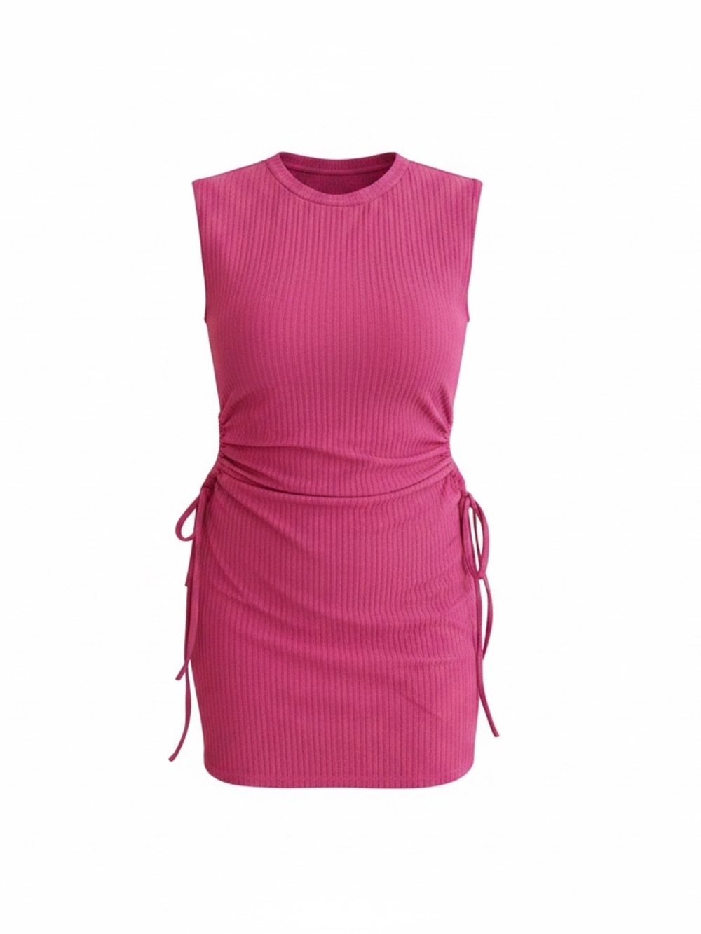 Sleeveless Ruched Side-Tie Bodycon Dress - Pink